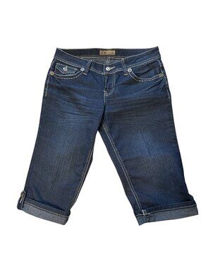 YMI Womens Denim Capri Jeans Size 5 With Embellished Back Pockets Rolled Cuffs &